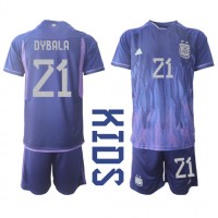 Argentina Paulo Dybala #21 Bortatröja Barn VM 2022 Kortärmad (+ Korta byxor)